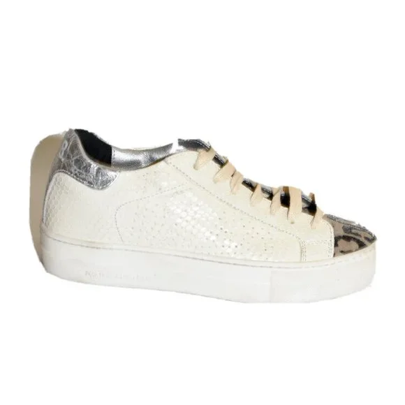 New! P448 John Leopard Tongue Low Top White Street Sneaker 38 EU 8 US DD347 - Picture 1 of 7